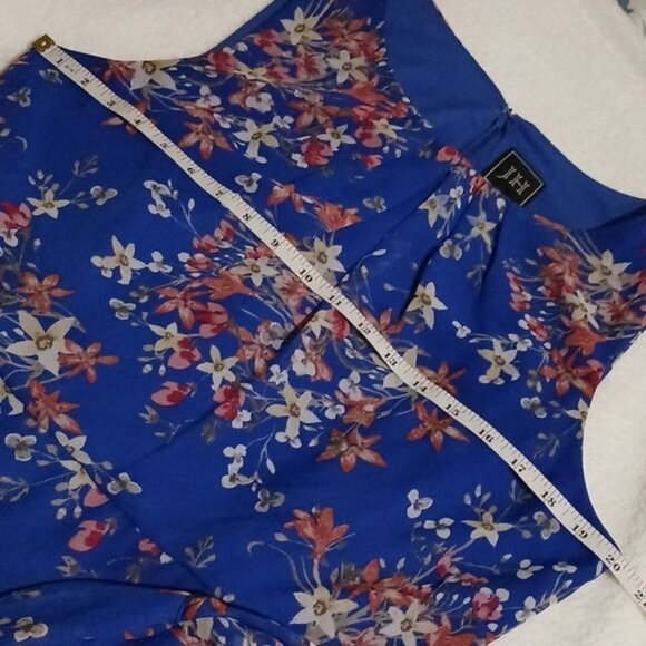 JH Blue Floral Pattern Sleeveless High Pleated Neck Dress Size 14 - Picture 10 of 10